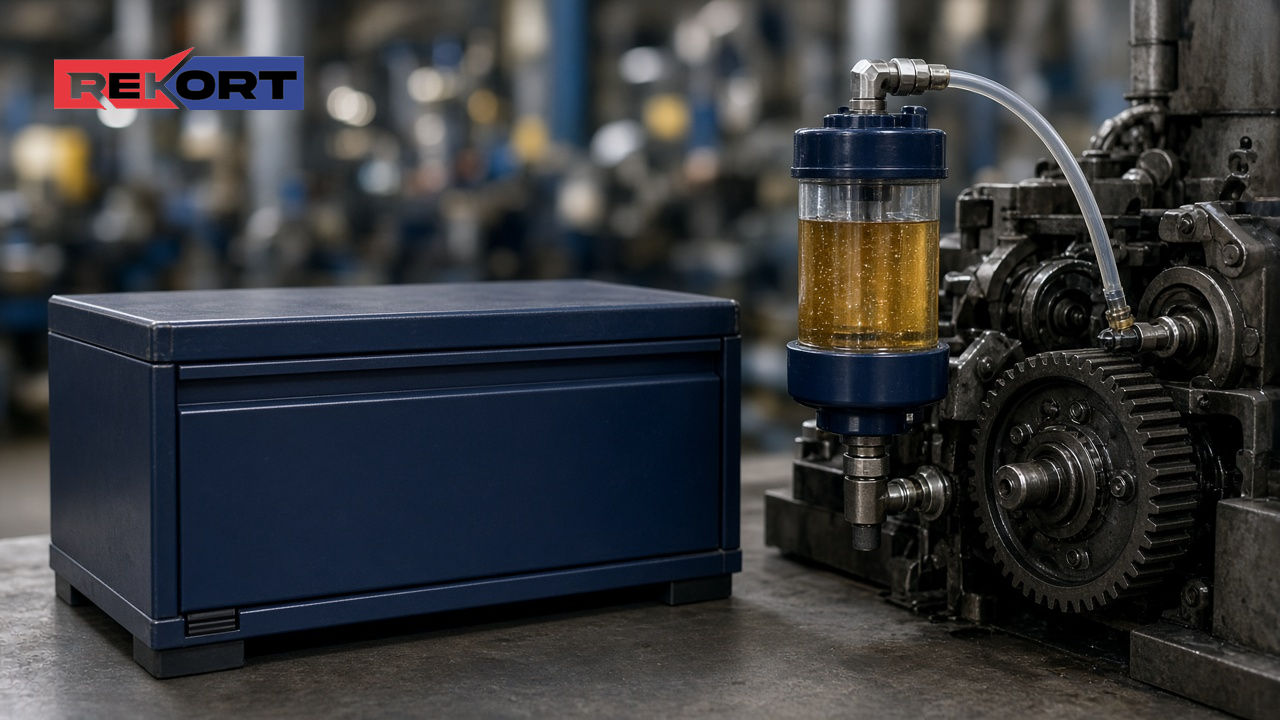 Lubricador automático y puntos de engrase etiquetados en equipo rotativo